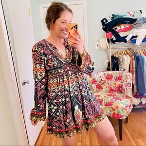 Hemant & Nandita Black Multicolored Floral Batik Mini Dress Small